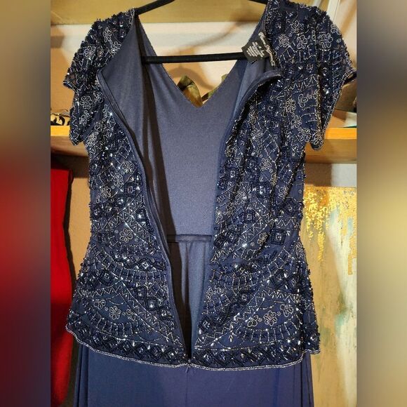 Navy Blue Beaded Formal Mother Of the Bride Dress Pisarro Nights - Picture 9 of 11